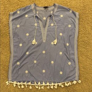 J. Crew Blue Embroidered Tassel Swim Cover-up Tunic
